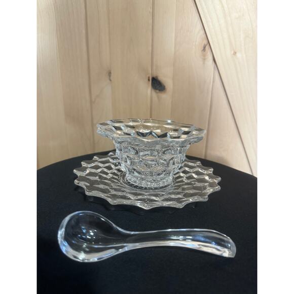 Vintage Fosteria Condiment Set - Bowl, Spoon, & Underplate - Picture 2 of 10